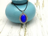 Cobalt Cats Eye Portuguese Knitting Necklace | Work ID Holder