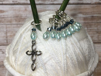 Baby Blue Cross Stitch Marker Set , Stitch Markers - Jill's Beaded Knit Bits, Jill's Beaded Knit Bits
 - 8