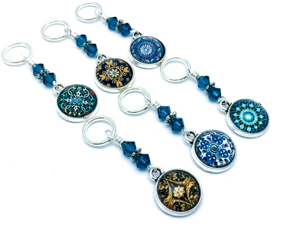 6 Snag Free Decorative Medallion Stitch Marker Charms- Gift for Knitters