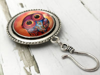 Exotic Feathers Owl MAGNETIC Portuguese Knitting Pin- ID Badge Holder