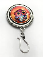 Exotic Feathers Owl MAGNETIC Portuguese Knitting Pin- ID Badge Holder