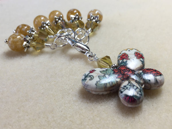 Floral Print Butterfly Stitch Marker Holder Set- Yellow , Stitch Markers - Jill's Beaded Knit Bits, Jill's Beaded Knit Bits
 - 1