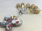 Floral Print Butterfly Stitch Marker Holder Set- Yellow , Stitch Markers - Jill's Beaded Knit Bits, Jill's Beaded Knit Bits
 - 2