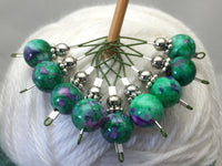 Mottled Green Wire Loop Stitch Markers , Stitch Markers - Jill's Beaded Knit Bits, Jill's Beaded Knit Bits
 - 4