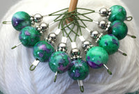 Mottled Green Wire Loop Stitch Markers , Stitch Markers - Jill's Beaded Knit Bits, Jill's Beaded Knit Bits
 - 6