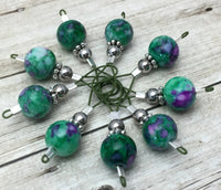Mottled Green Wire Loop Stitch Markers , Stitch Markers - Jill's Beaded Knit Bits, Jill's Beaded Knit Bits
 - 3