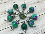Mottled Green Wire Loop Stitch Markers , Stitch Markers - Jill's Beaded Knit Bits, Jill's Beaded Knit Bits
 - 8