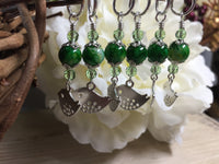 Silver-Bird-Stitch-Markers-Green-Beads , Stitch Markers - Jill's Beaded Knit Bits, Jill's Beaded Knit Bits
 - 4