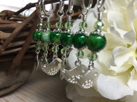 Silver-Bird-Stitch-Markers-Green-Beads , Stitch Markers - Jill's Beaded Knit Bits, Jill's Beaded Knit Bits
 - 6