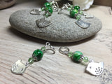 Silver-Bird-Stitch-Markers-Green-Beads , Stitch Markers - Jill's Beaded Knit Bits, Jill's Beaded Knit Bits
 - 8