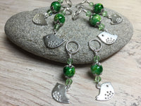 Silver-Bird-Stitch-Markers-Green-Beads , Stitch Markers - Jill's Beaded Knit Bits, Jill's Beaded Knit Bits
 - 1