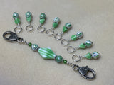 Knitting Bag Lanyard & Stitch Markers- Green Stripes , Stitch Markers - Jill's Beaded Knit Bits, Jill's Beaded Knit Bits
 - 1