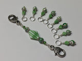 Knitting Bag Lanyard & Stitch Markers- Green Stripes , Stitch Markers - Jill's Beaded Knit Bits, Jill's Beaded Knit Bits
 - 2