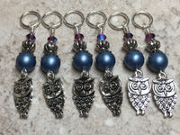 6 Snag Free Blue Owl Stitch Markers , Stitch Markers - Jill's Beaded Knit Bits, Jill's Beaded Knit Bits
 - 8