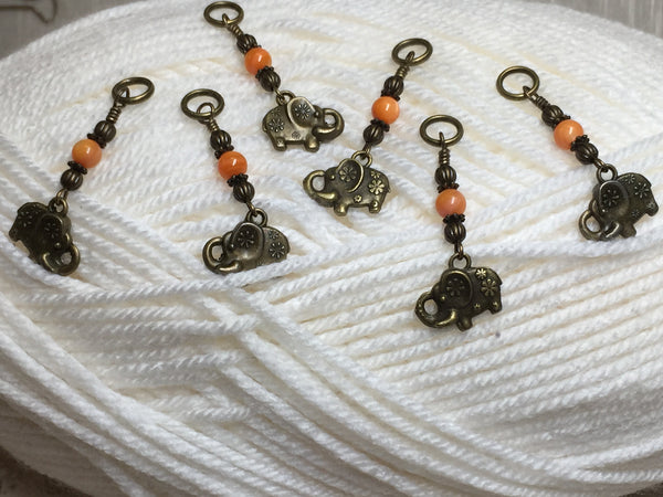 Antique Gold Elephant Stitch Markers- 6 Piece Set , Stitch Markers - Jill's Beaded Knit Bits, Jill's Beaded Knit Bits
 - 1