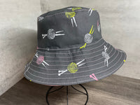 Knitters Reversible Bucket Hat, Knitting Themed Sun Hat