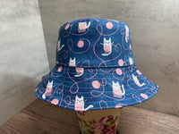 Knitting Cats Reversible Bucket Hat, Knitting Themed Sun Hat