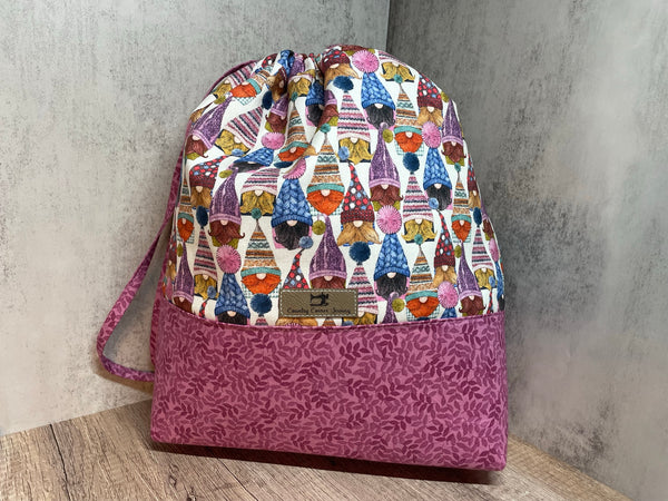 Gnomes Drawstring Knitting Project Bag, Crochet Project Bag