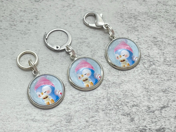 Penguin Stitch Markers for Knitting or Crochet, Closed Rings, Open Rings, or Clasps