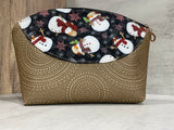 Snowman Knitting Project Bag, Crochet Project Bag, Zippered Poppie Pouch, Clutch Bag