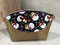 Snowman Knitting Project Bag, Crochet Project Bag, Zippered Poppie Pouch, Clutch Bag