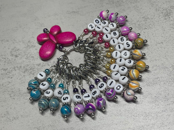 Rainbow Butterfly 1-20 Numbered Stitch Marker Set
