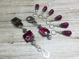 Portuguese Knitting Pin & Stitch Marker Gift Set- Magenta Flowers , Portugese Knitting Pin - Jill's Beaded Knit Bits, Jill's Beaded Knit Bits
 - 2