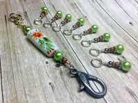 Handpainted Orange Flower Knitting Bag Lanyard , Stitch Markers - Jill's Beaded Knit Bits, Jill's Beaded Knit Bits
 - 6