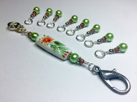 Handpainted Orange Flower Knitting Bag Lanyard , Stitch Markers - Jill's Beaded Knit Bits, Jill's Beaded Knit Bits
 - 8