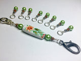 Handpainted Orange Flower Knitting Bag Lanyard , Stitch Markers - Jill's Beaded Knit Bits, Jill's Beaded Knit Bits
 - 9