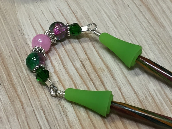 Knitting Needle Point Protector Jewelry- Pink & Green , stitch holder - Jill's Beaded Knit Bits, Jill's Beaded Knit Bits
 - 1