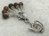 Snag Free Stitch Markers with Teapot Holder in Earth tones