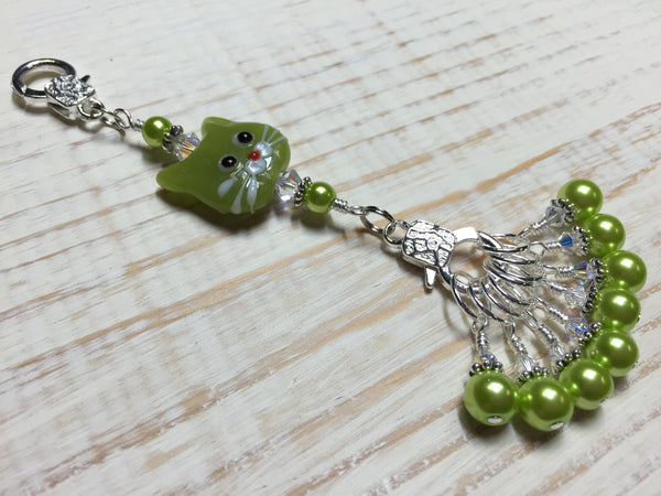 Lime Green Cat Knitting Lanyard , Stitch Markers - Jill's Beaded Knit Bits, Jill's Beaded Knit Bits
 - 1