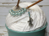 Monkey and Powder Blue Pearl Stitch Marker Set , Stitch Markers - Jill's Beaded Knit Bits, Jill's Beaded Knit Bits
 - 1