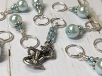 Monkey and Powder Blue Pearl Stitch Marker Set , Stitch Markers - Jill's Beaded Knit Bits, Jill's Beaded Knit Bits
 - 5