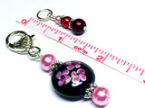 Beaded Stitch Marker Set with Holder - Ombre Pearls and Flowers