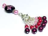 Beaded Stitch Marker Set with Holder - Ombre Pearls and Flowers