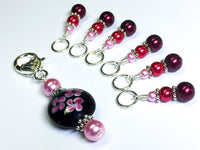 Beaded Stitch Marker Set with Holder - Ombre Pearls and Flowers