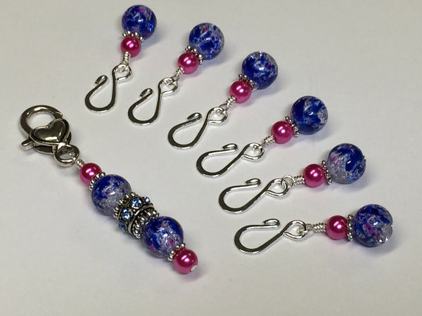 Cobalt Pink Removable Stitch Markers and  Holder , Stitch Markers - Jill's Beaded Knit Bits, Jill's Beaded Knit Bits
 - 1
