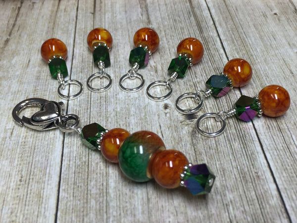 Orange & Green Ombre Stitch Marker Set with Clip Holder , Stitch Markers - Jill's Beaded Knit Bits, Jill's Beaded Knit Bits
 - 1