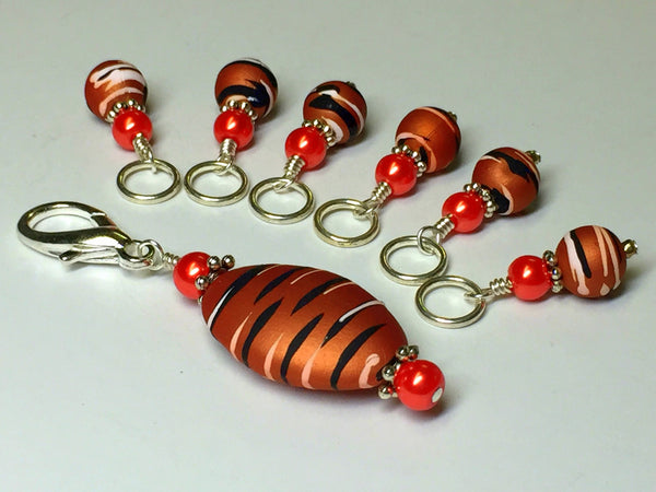 Orange Spice Stripes Stitch Marker Charm Holder Set , Stitch Markers - Jill's Beaded Knit Bits, Jill's Beaded Knit Bits
 - 1