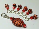 Orange Spice Stripes Stitch Marker Charm Holder Set , Stitch Markers - Jill's Beaded Knit Bits, Jill's Beaded Knit Bits
 - 3