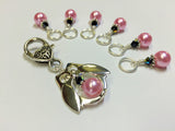 Owl Stitch Marker Holder Set in Pink Pearl , Stitch Markers - Jill's Beaded Knit Bits, Jill's Beaded Knit Bits
 - 2