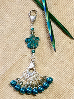 Peacock Blue Flower Knitting Bag Lanyard Accessory , Stitch Markers - Jill's Beaded Knit Bits, Jill's Beaded Knit Bits
 - 2