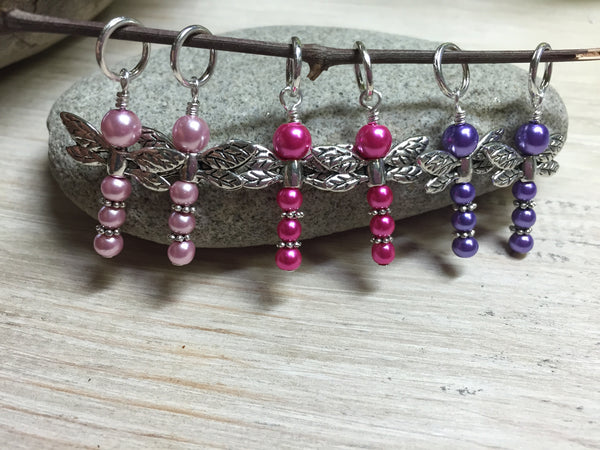 Pearl Dragonfly Stitch Markers , Stitch Markers - Jill's Beaded Knit Bits, Jill's Beaded Knit Bits
 - 1