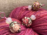 Pink Lampwork Glass Snag Free Stitch Markers | Gifts for Knitters