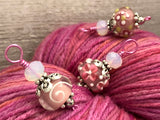 Pink Lampwork Glass Snag Free Stitch Markers | Gifts for Knitters