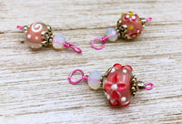Pink Lampwork Glass Snag Free Stitch Markers | Gifts for Knitters