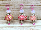 Pink Lampwork Glass Snag Free Stitch Markers | Gifts for Knitters