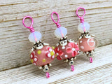 Pink Lampwork Glass Snag Free Stitch Markers | Gifts for Knitters